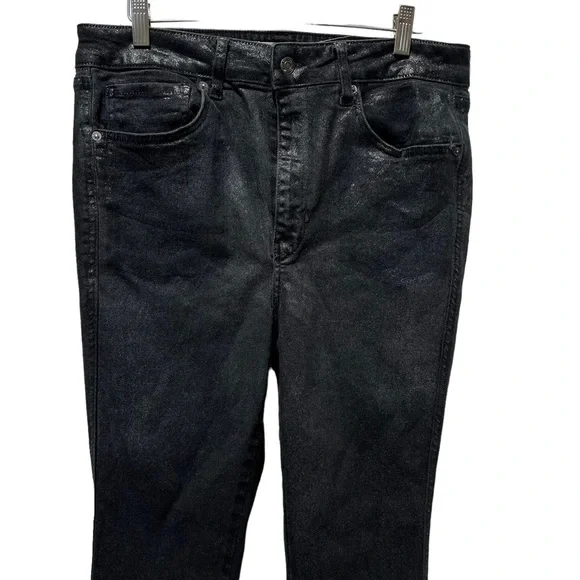 WE The Free Womens Black High Rise Coated Shimmer Denim Skinny Jeans 32 - Picture 7 of 13